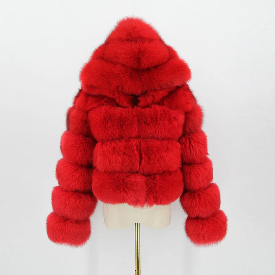 QIUCHEN New Fashion Natural Fur Jacket Hooded Winter Wholesale Womens Short Luxury Fluffy Fox Fur Coat QC20065
