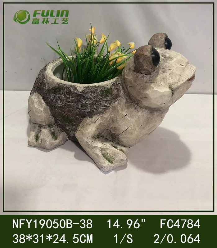 Cute Animal Resin Frog Statue Magnesium Oxide Frog Sculpture Planter for Home Garden Decoration