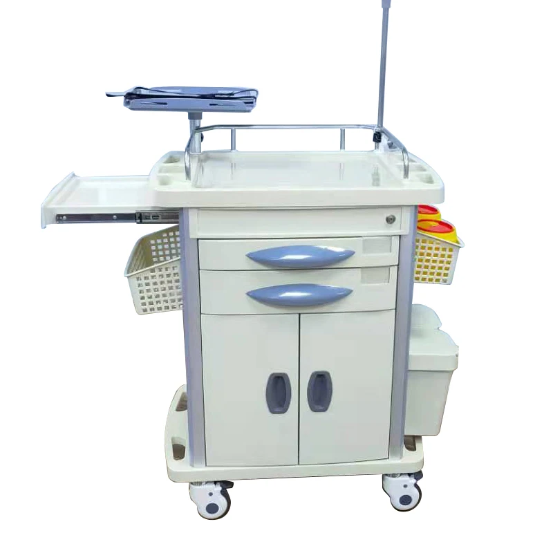 High Quality Cheap Mobile Abs Drugs Hospital Medical Crash Cart Plastic Emergency Medicine Trolley For Clinic