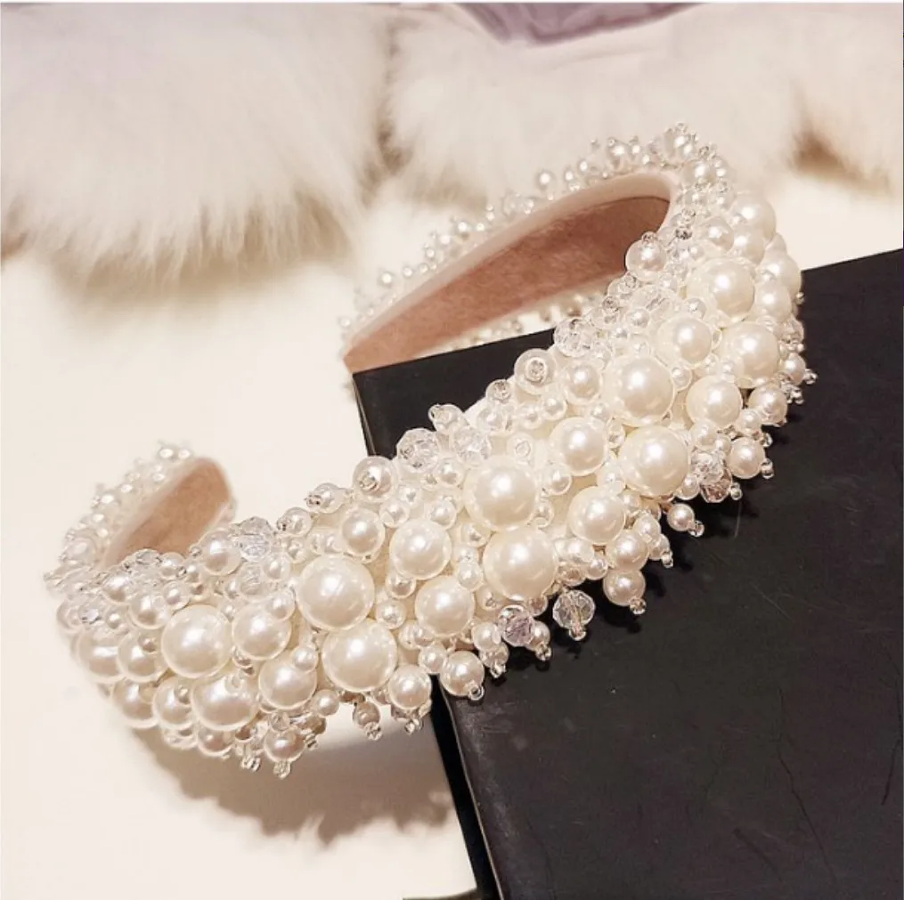 Hot Selling Bride Wedding Pearl Hair Band Case Crown Baroque Hair Accessories Korean Princess Hair Clip Crystal Headband