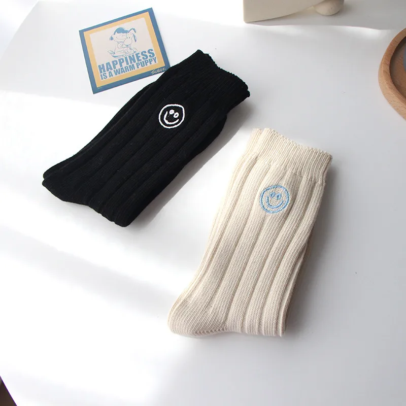 Unique Men's Cozy Work Crew Socks Black Crazy Hip Hop Korean Smile Smiley Face Customised Iconic Reflective Glow in The Dark