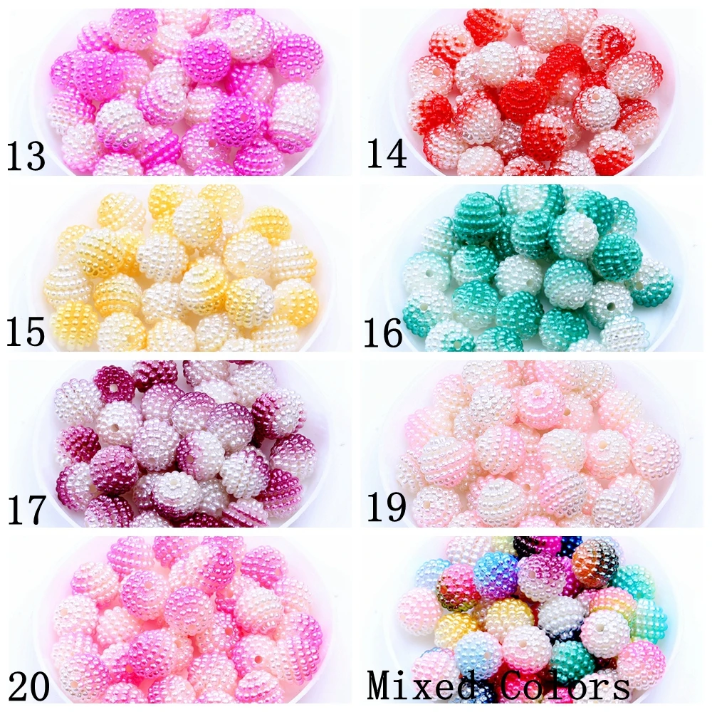 New Style 200pcs 15mm Multicolor Bayberry Perforation Pearl Beads Hole Round Resin Pearl DIY Dress Making Jewelry Decorations