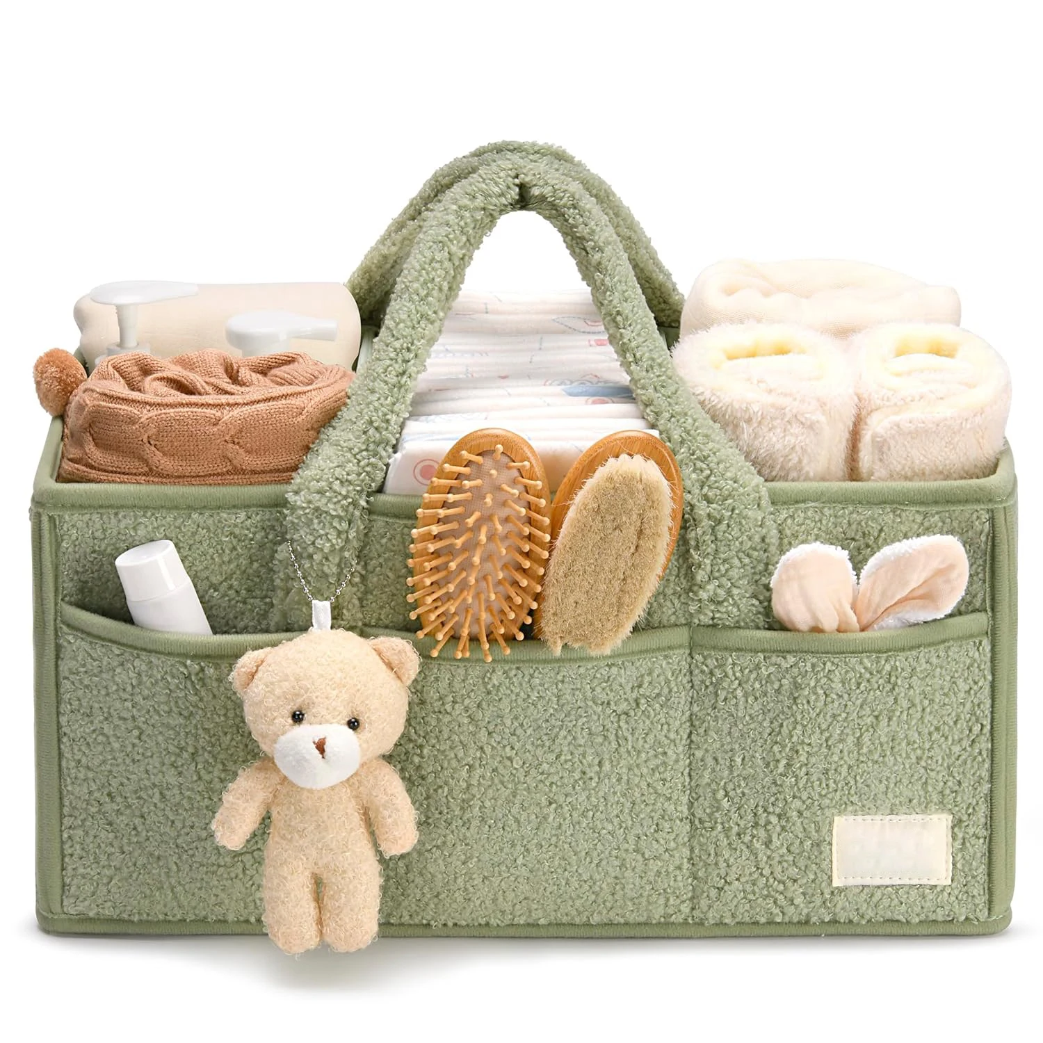 Portable Baby Nursery Diaper Caddy for Changing Table Teddy Car Organizer Storage Bin Basket for Wipes Newborn Essentials