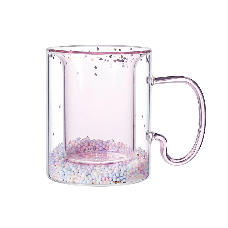 180ml Japan and South Korea romance style quicksand double hot water glass cup heat-resistant with handle for drinking