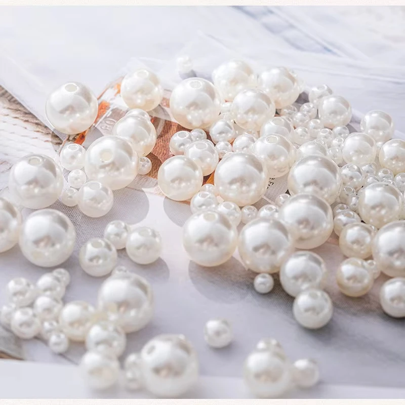DIY Multi-size optional 4-12mm Ivory Imitation Pearl Beads Acrylic Smooth Round Spacer Beads for Jewelry Making