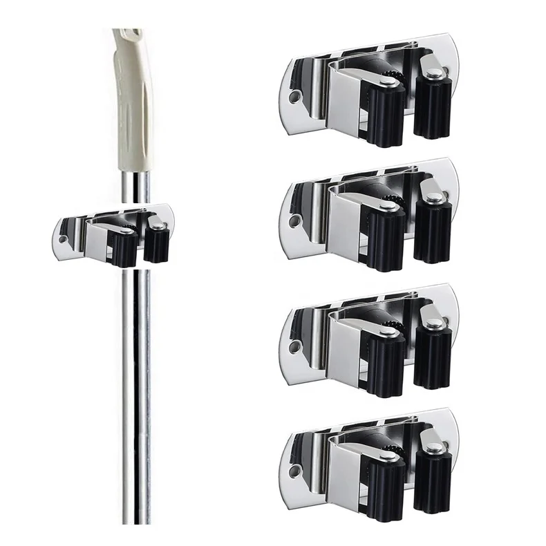 2024 New 304 Stainless Steel Punch-free Mop Hook Mop Clip Multi-functional Bathroom Wall Mounted Broom Mop Holder Rack