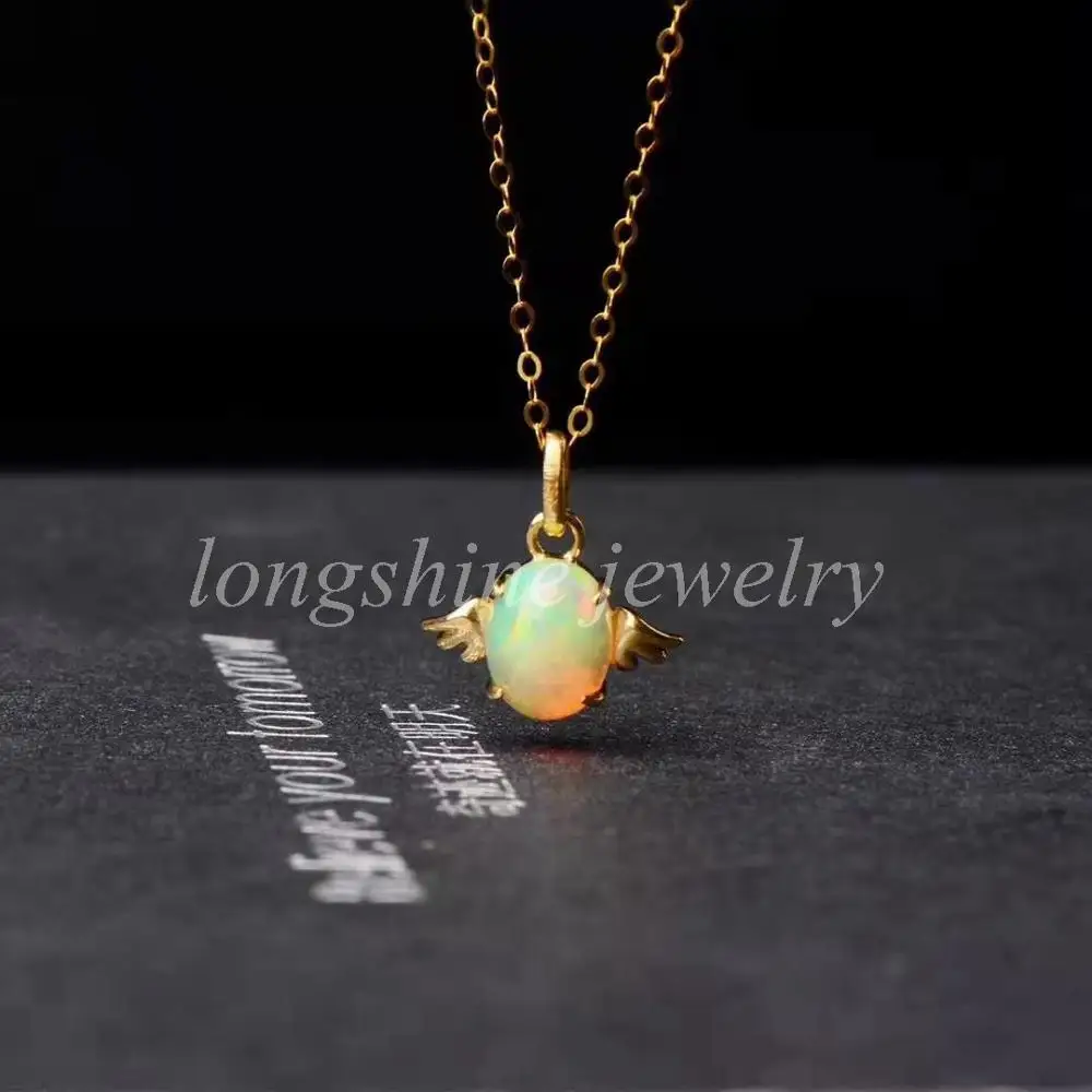 gemstone 18k gold angel egg shape Australia opal necklace natural beautiful opal fine jewelry for women