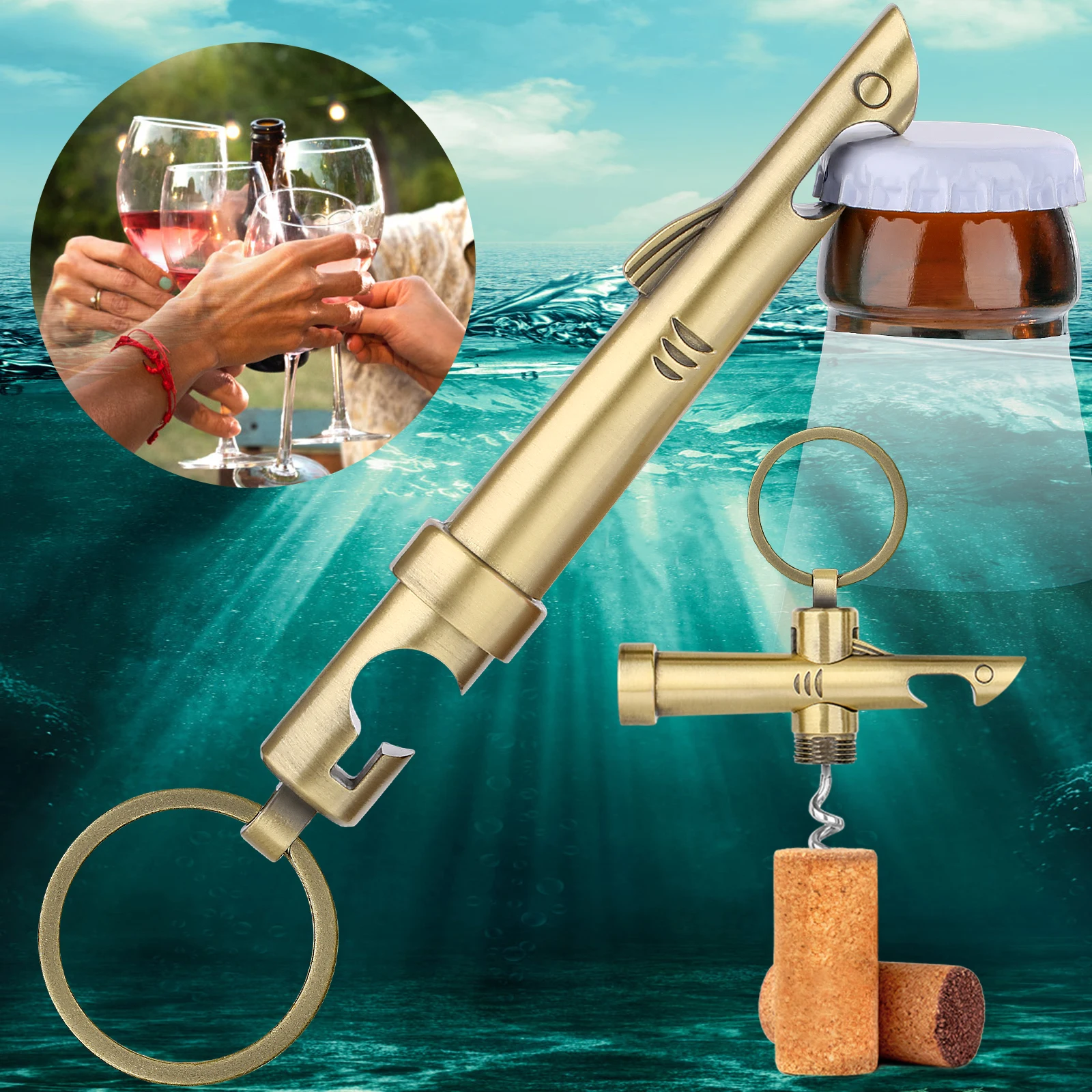 Vintage 2 In 1 Shark Animal Shape Metal Zinc Alloy Men Gadget Present Opener For Wine Beer Bottle Decorative Gifts