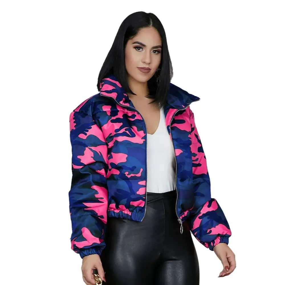 YD-AJ4551 Fashionable autumn and winter cotton-padded jacket camouflage Crop bubble coats puffy coat for women
