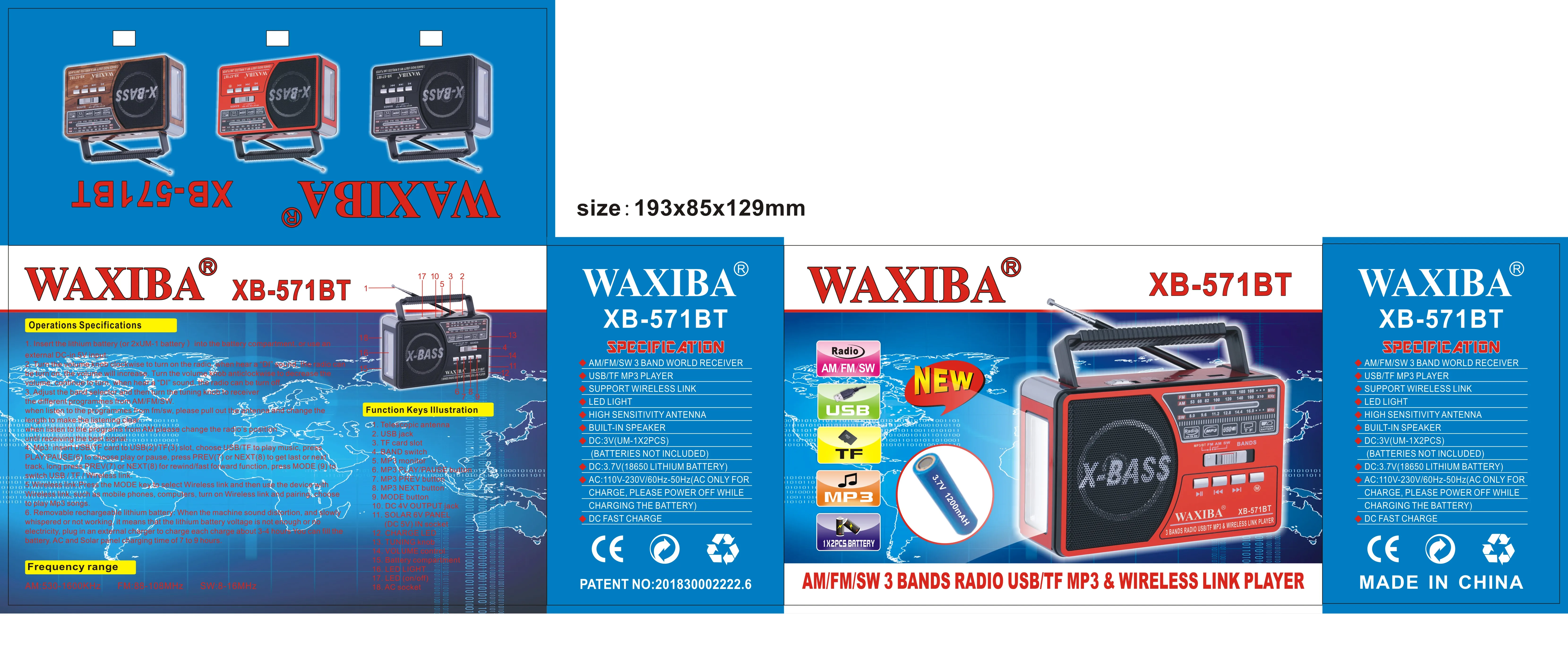 XB-571BT AM FM радио комплект приемник с USB маленькая Беспроводная Связь Динамик BT waxiba Портативный Радио