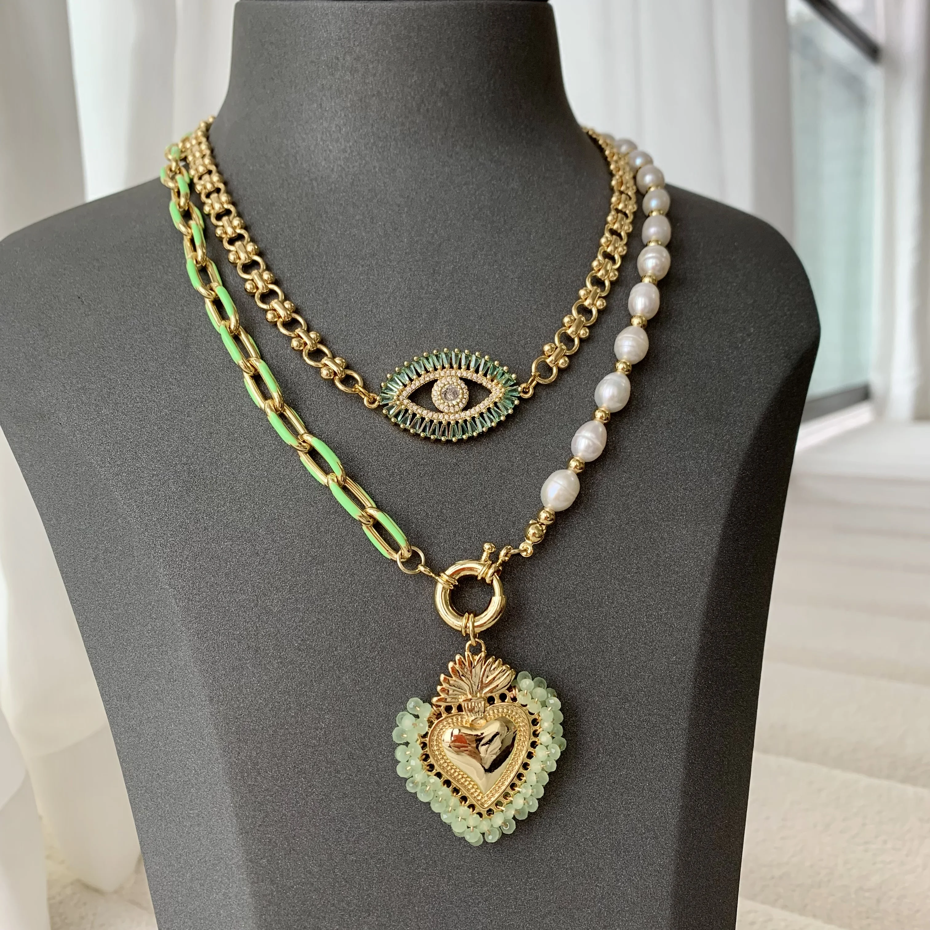LS-C2717 Exclusive Enamel Chain Necklace Fine Jewelry   Freshwater Pearl Necklace for Women Turkey Eye   Necklace