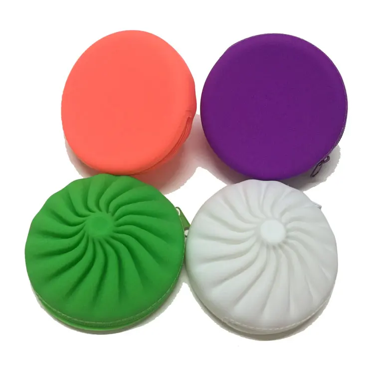 Novelty Car Key Holder Case Round Mini Coin Bags Steamed Buns Fashion Purse Zipper Purse Silicone Women Wallets