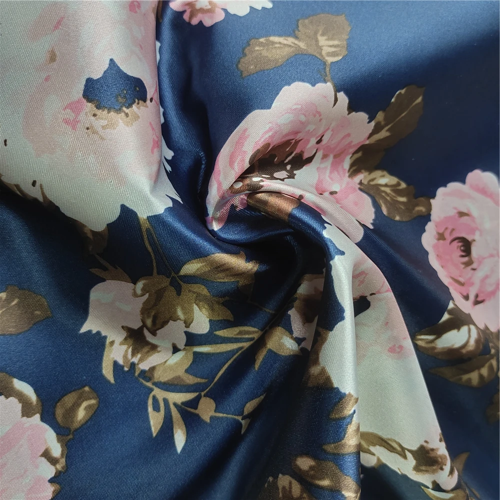 Satin flowers pattern 100% polyester floral printed satin fabric for suit dress coat jackets garment