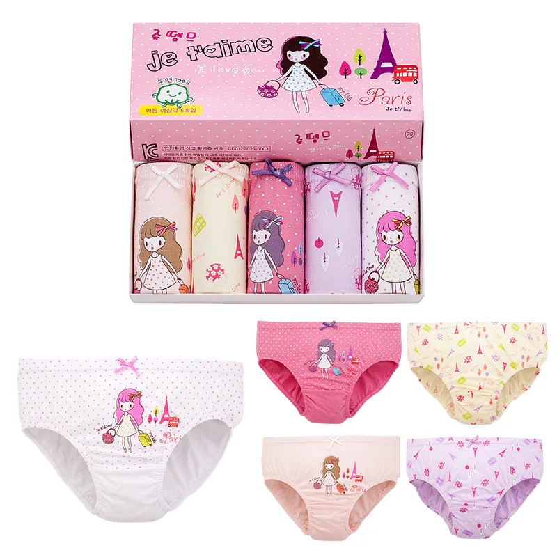 
Factory cheap kids briefs soft cotton 5pcs one box girls underwear wholesale children wearing panties 