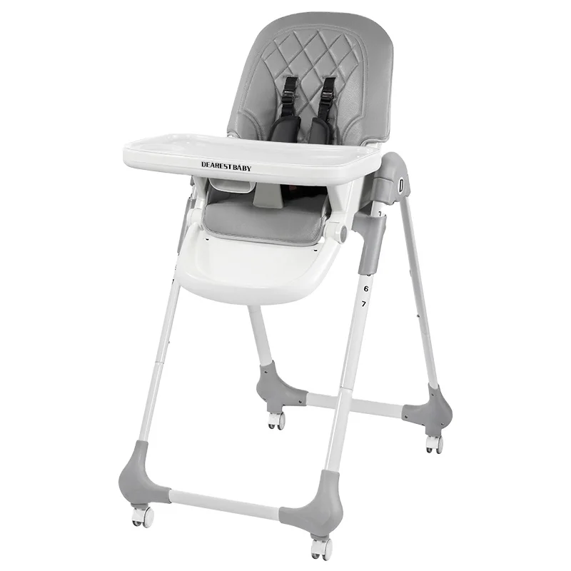 PU Cushion Foldable Baby Dining Chair With Wheels Movable Baby High Chairs Durable Kids Feeding Chair