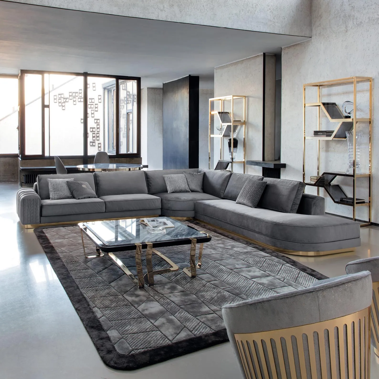 Home villa italian sofa sectional couch set modern living room sofa set furniture living room modern luxury gray