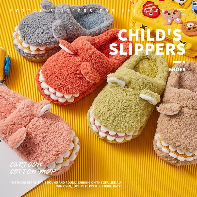High Quality Kids Cute Cotton Slippers Fur Soft Sandals Fluffy Slipper Winter Warm Casual Shoes Non-slip Slides for Boys Girls