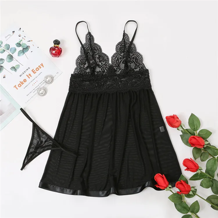 High Quality Women Embroidery Transparent Back Love The Night Front Lace Teddy Bodysuit