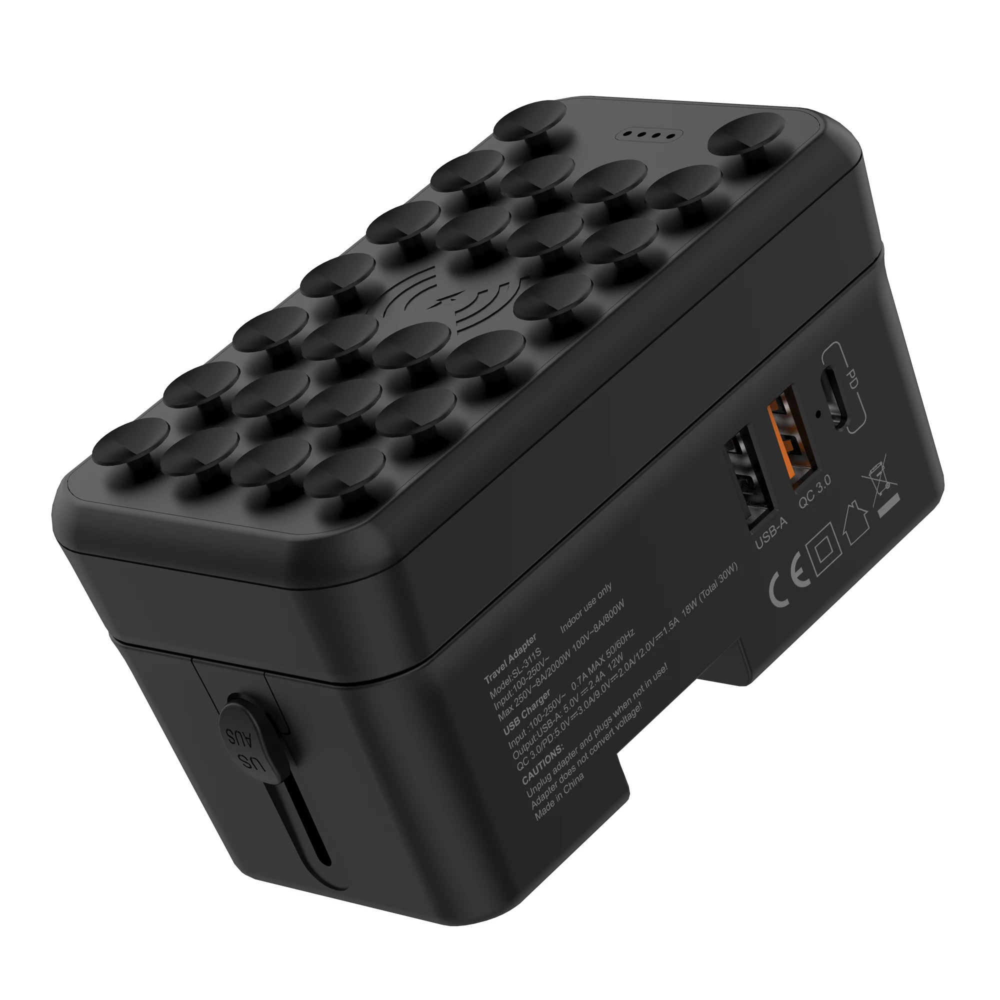 Universal travel adapter wireless charger with power bank 3-in-1 outlet socket UK AUS US EU fast chargeing plug adapter