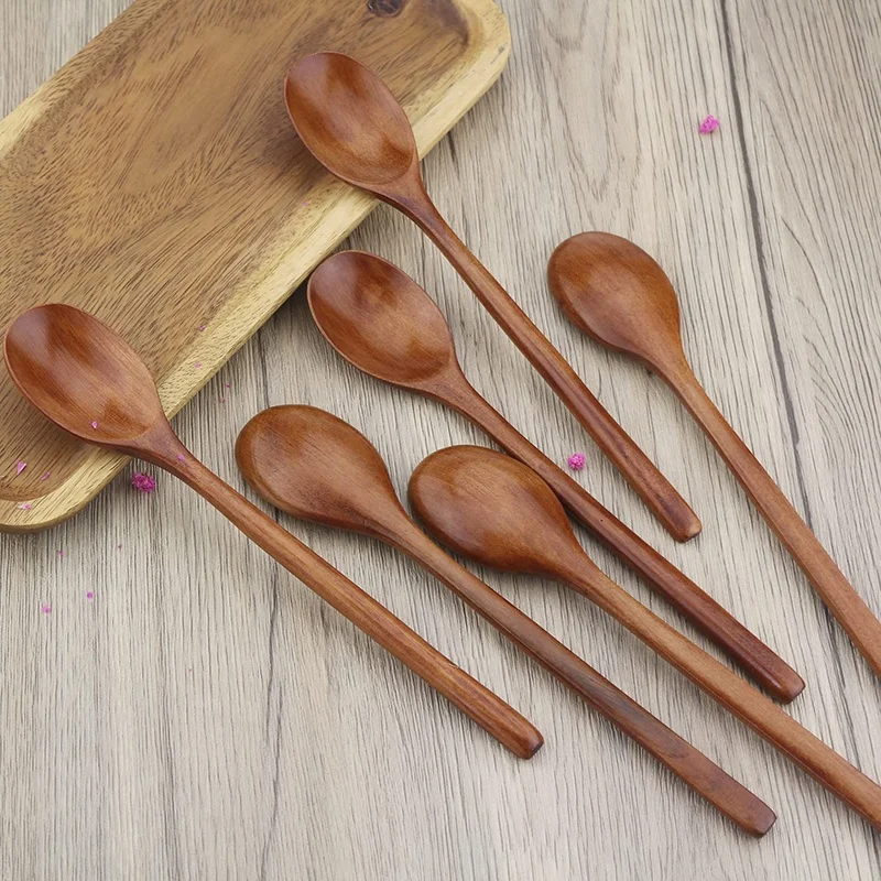 Long Handle spoon wooden Wood Soup Spoons for Eating Mixing Stirring