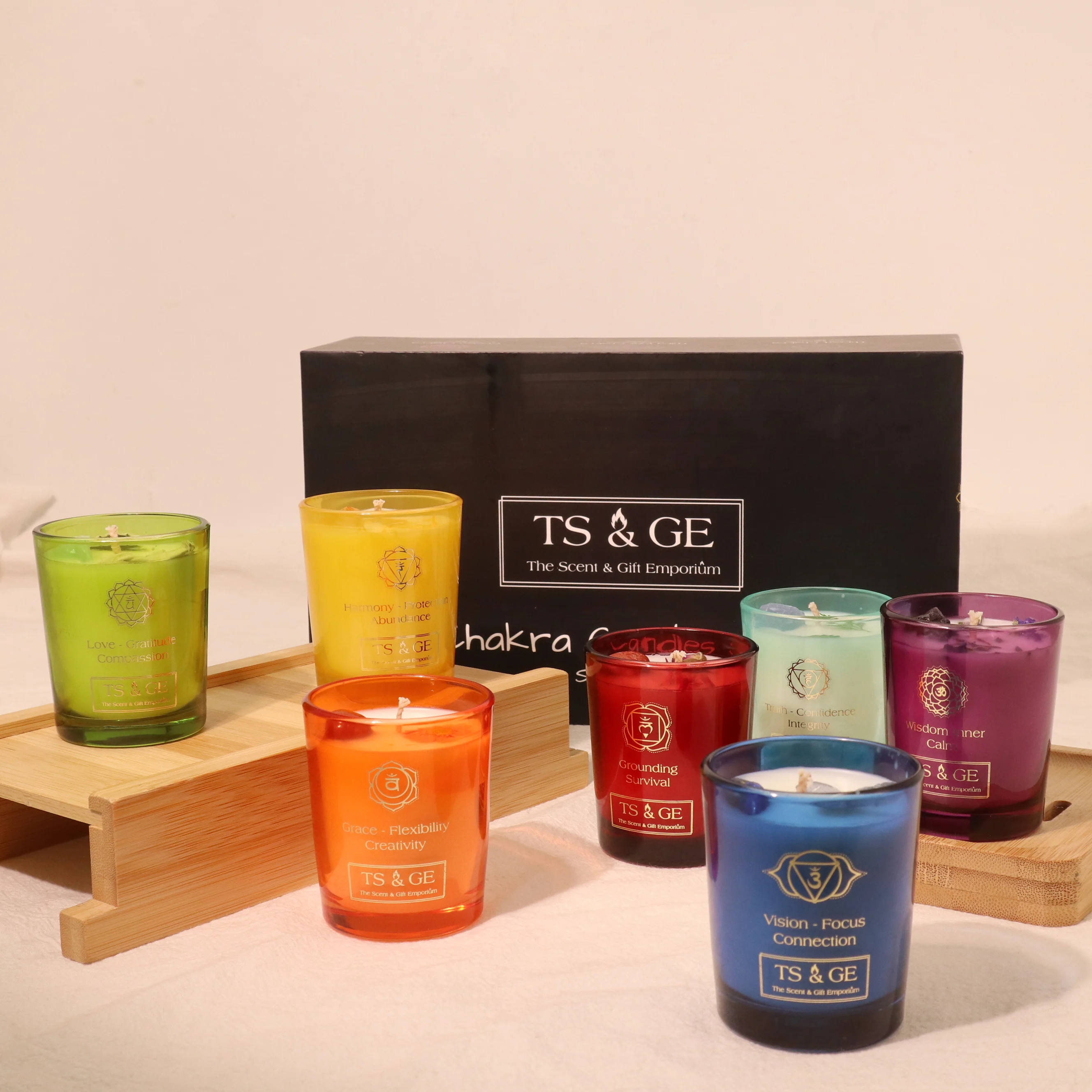 C&H Chakra Candle Box Set of 7 with Crystals Inside for Aromatherapy Meditation Yoga Reiki and Mindfulness Gift Box Candles