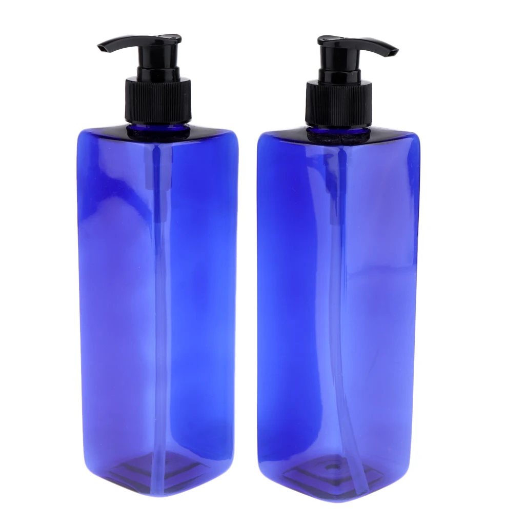 500ml Empty Blue Square Bottles Large Capacity Containers Shampoo Pump Plastic Bottle