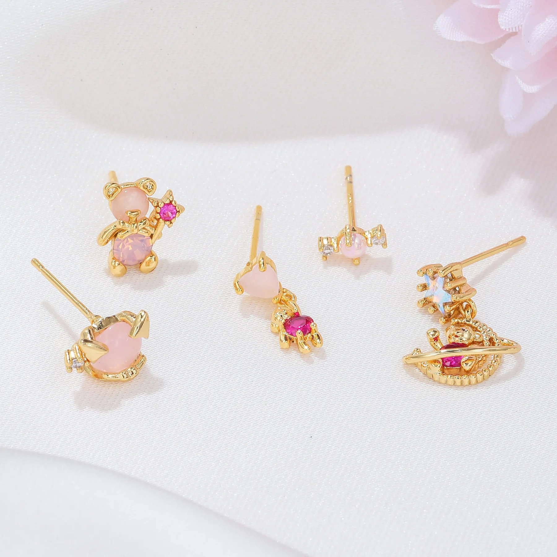 Hypoallergenic Fashion gold plated jewelry 925 sterling silver earring girls cute bear earrings wholesale