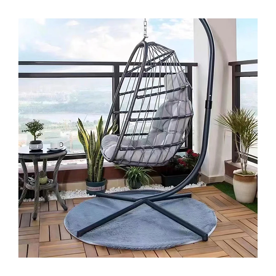 Egg Large Rattan Wicker Swing Hanging Chair Foldable Swing Chairs For Indoor Outdoor Patio Basket Seat