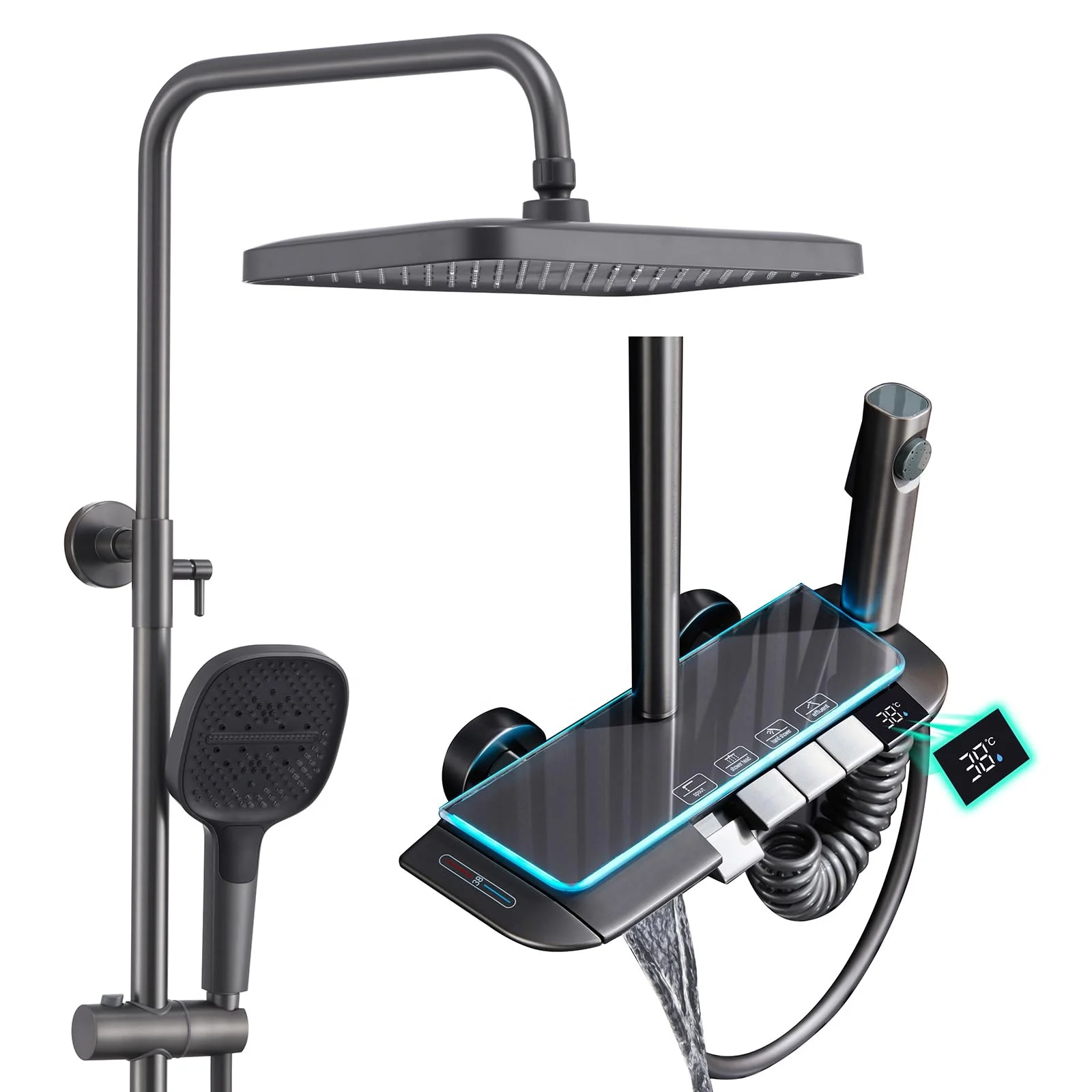 New Design Round Brass Smart Thermostati shower Bathroom Shower Faucet Wall Mounted 4 Function Shower Sets