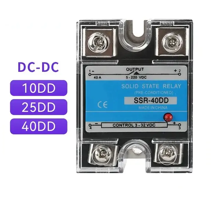 SSR-10DD 25DD 40DD Single Phase DC Controlled DC SSR Solid State Relay With Plastic Dust Cover Heat Sink 220V 10A 25A 40A