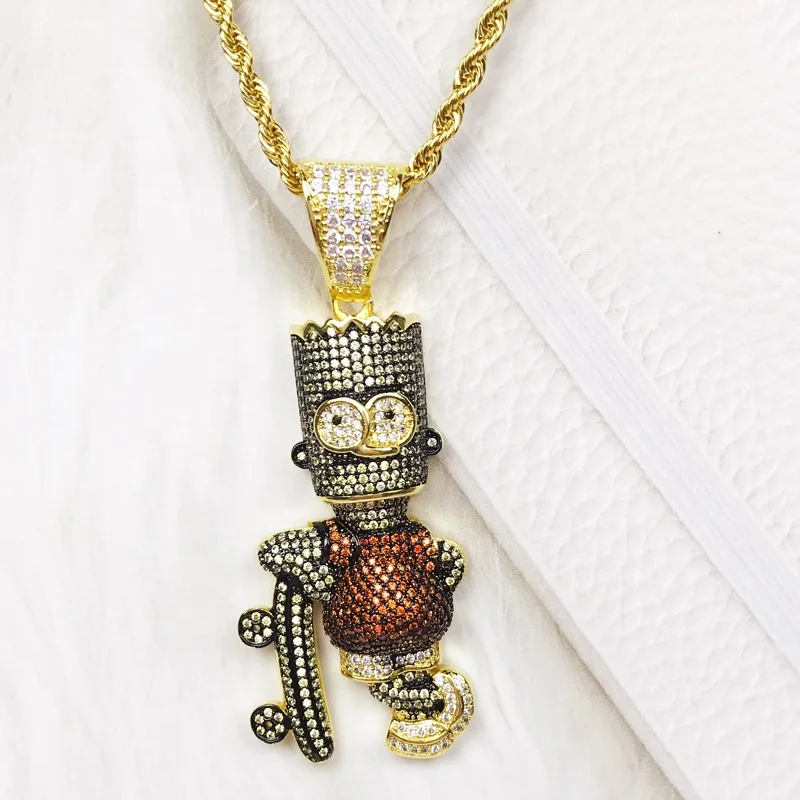
Cartoon Characters Simpson Pendant Color Zircon Necklace Copper Plated Jewellery 