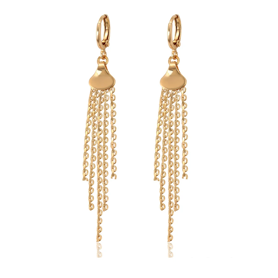97259 Xuping popular simple design long chain tassels pendant gold earring jewelry