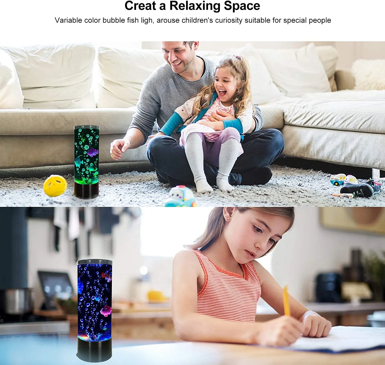Mini Fish Lava Lamp Bubble LED Multi-Color Changing Aquarium Light Fish Night Light for Home Office Living Room Decor