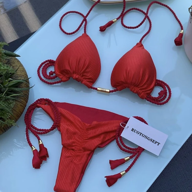Регулируемый бандажный комплект бикини 2022 купальник женский сексуальные купальные костюмы однотонные