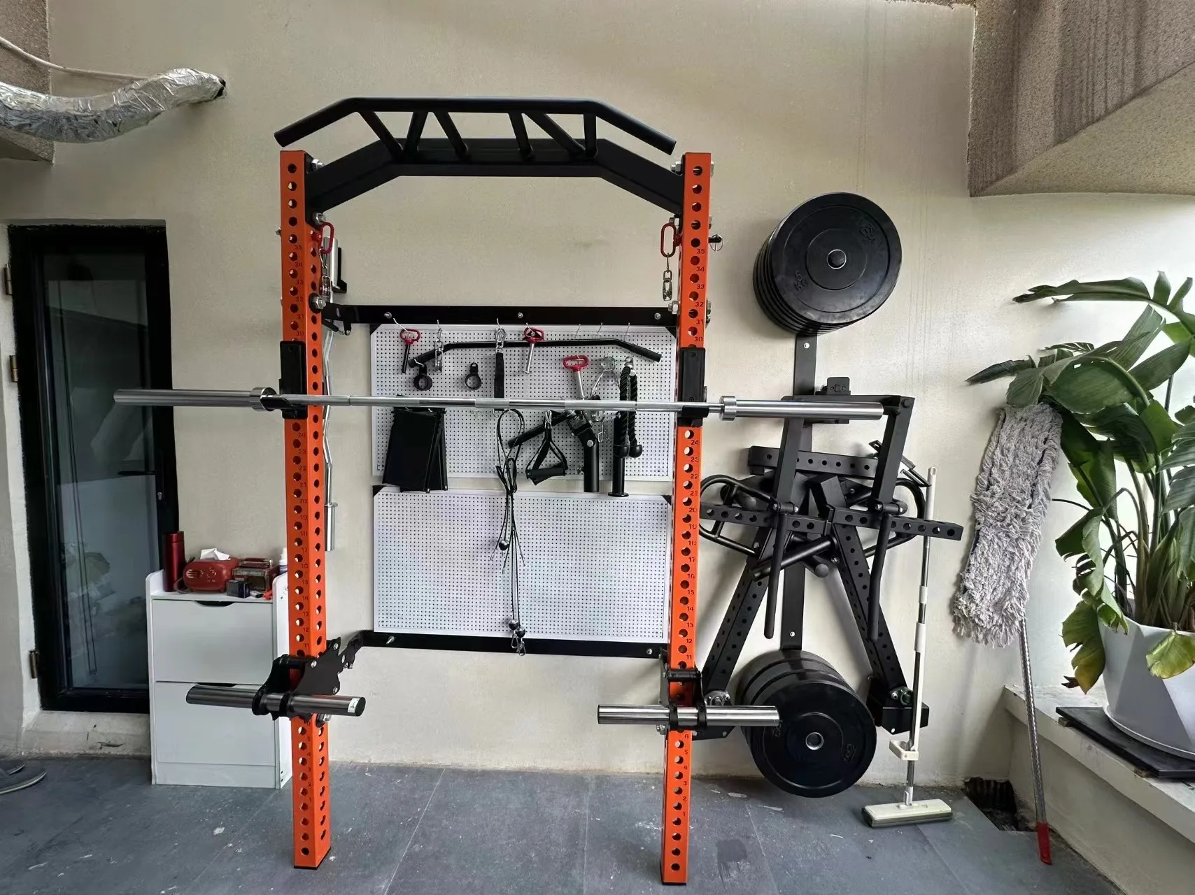 Dinuo Home Gym Fitness Equipment Wall-Folding Rack Wall Mount Squat Rack with Multi-Grip Bar