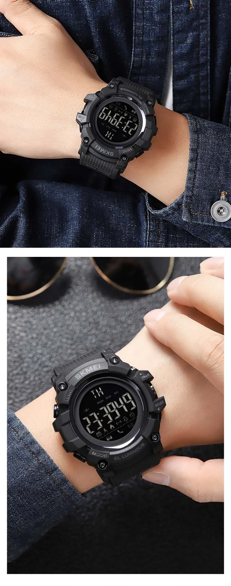 SKMEI 2053 fashion super black mens smart watch latest Silicone band bluetooth step counting running sports watch supplier