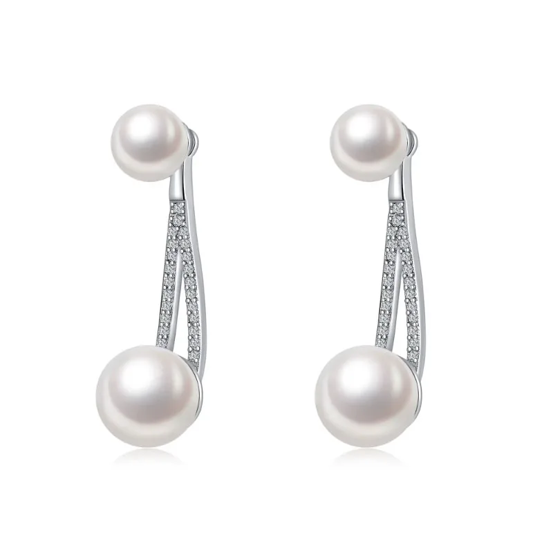 Copper Imitation Pearl Nail Rhodium Plating Trendy Elegant Drop Style Brass Stud Earrings