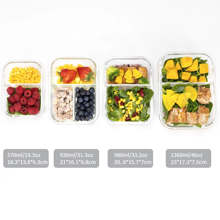 IKOO 2 & 3 Compartment good price borosilicate glass food lunch box glass bento box