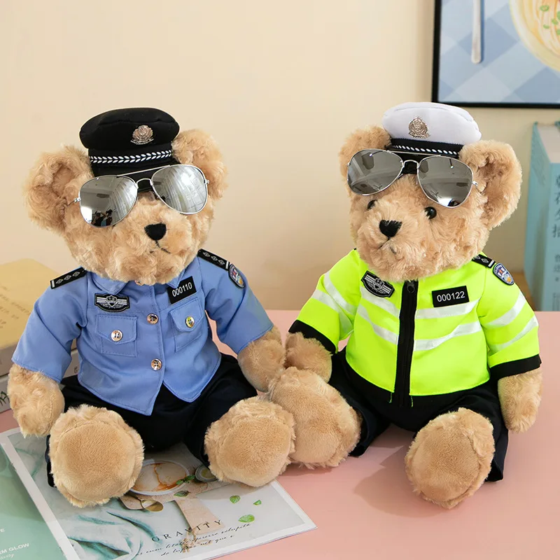 High quality classic Traffic police Teddy Bear doll Super cool plush toy gift for children