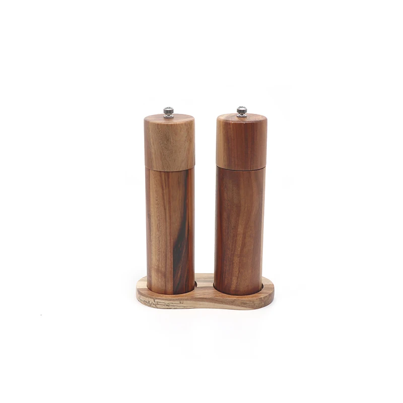 High Quality Kitchen Gadget Ceramic Grinders with Adjustable Coarseness Made From Sustainable Acacia Wood Salt Pepper Mill Set