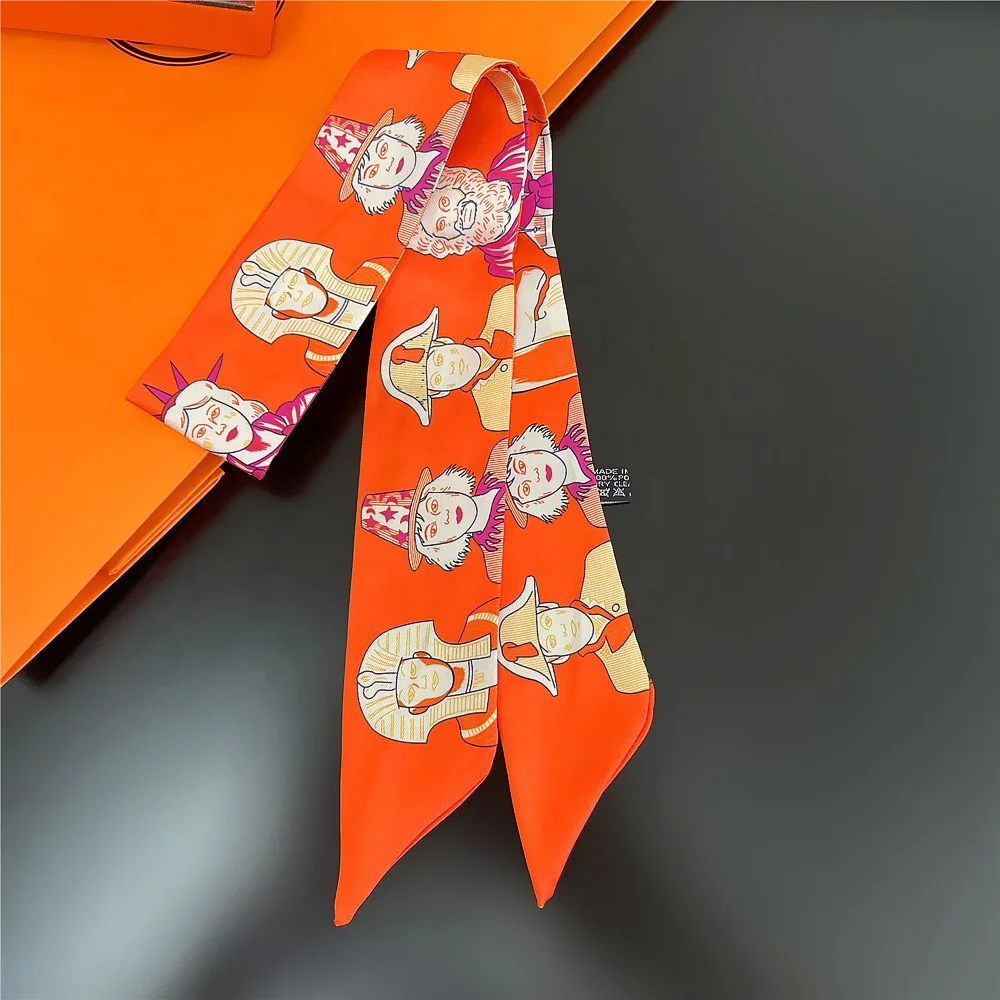 Wholesale Custom Twill Printed Narrow Scarf With Silk Scarf For Hair