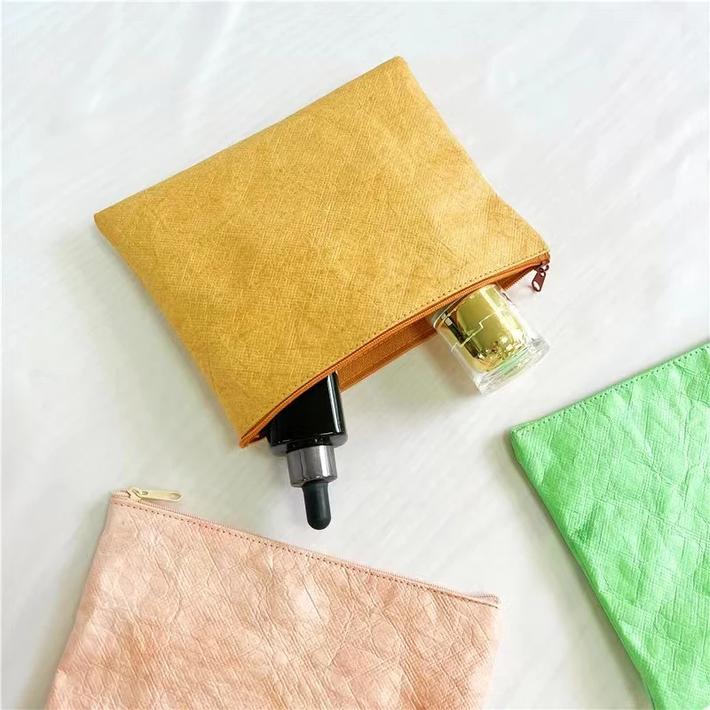 CH Custom Logo Wholesale Dupont Paper Zipper Bag Washed Kraft Paper Makeup Travel Tyvek Cosmetic Bag