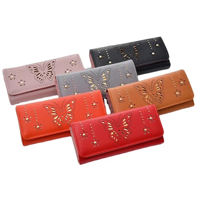Fashion Hollow out  butterfly Purse wallet women Long money bags travel  wallet