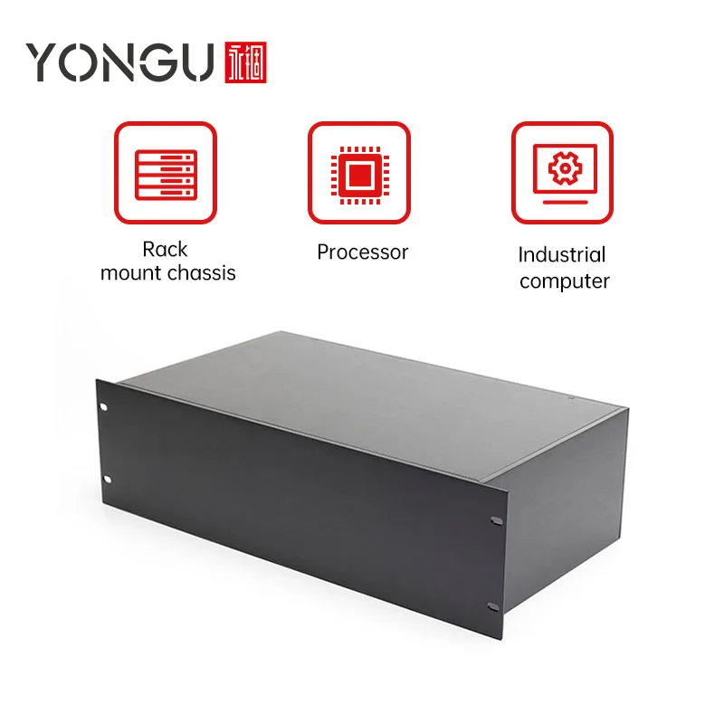 Yonggu Custom 19inch Audio Amplifier Bluetooth Case Sandblast Anodized Aluminum Cabinet Enclosure 4U Server Rack Mount Chassis