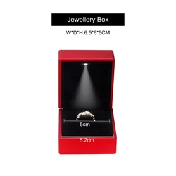 Classic Luxury Red Pu Leather LED Ring Packaging Box Custom Logo Plastic Jewelry Ring Box with Velvet Lining
