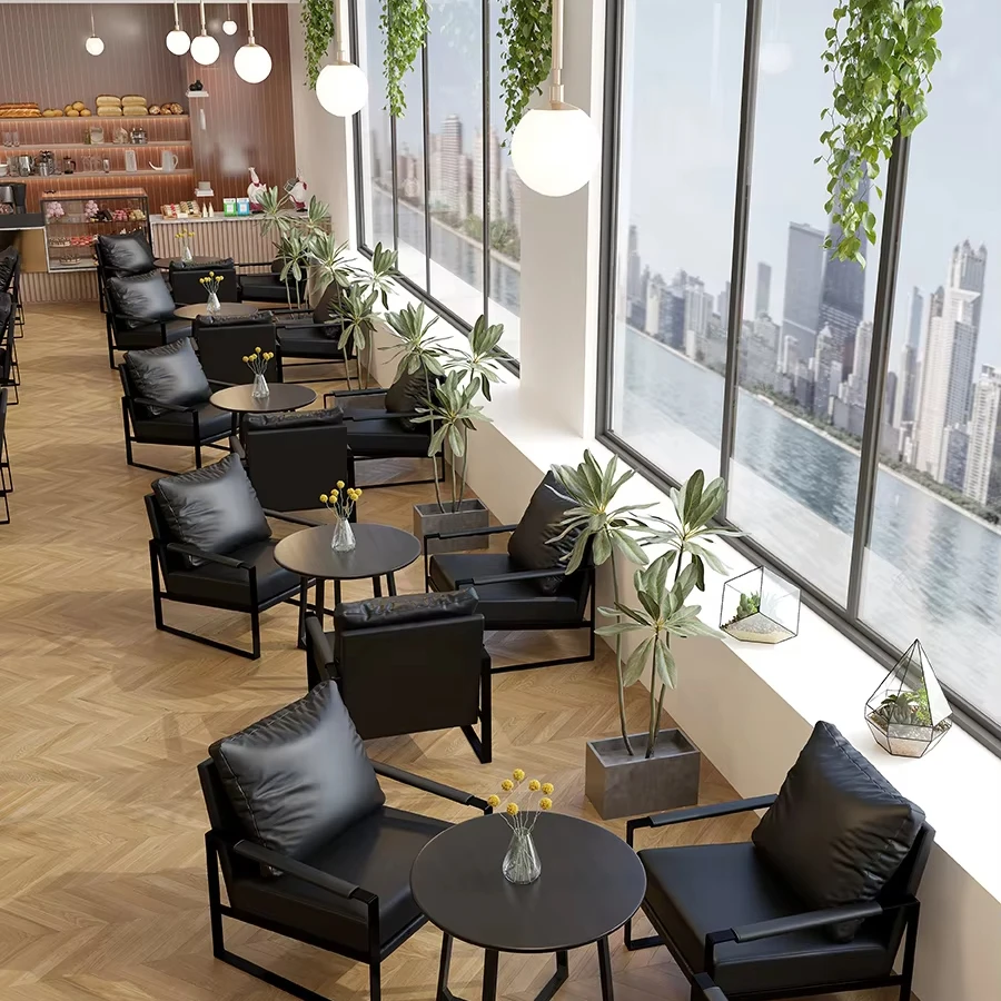 Modern Luxury Style Metal Leather Seat Restaurant Sofa Seating Cafe Table And Chair Set Sofa