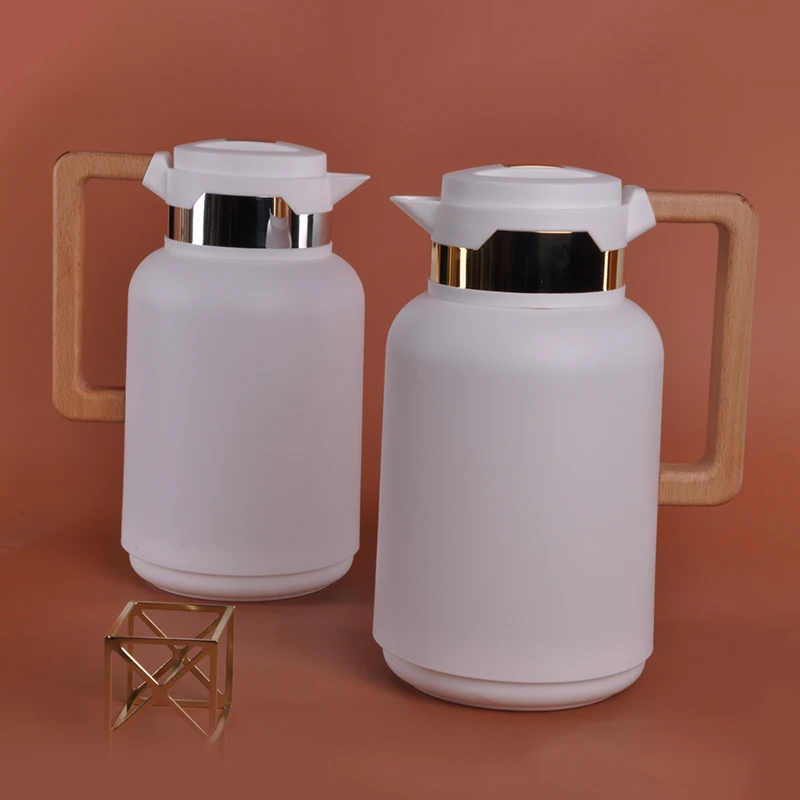 1.0L PP OUTER PINK GLASS INNER VACUUM JUG WOODEN HANDLE COFFEE TEA POT NORDIC THERMOS VACUUM FLASK