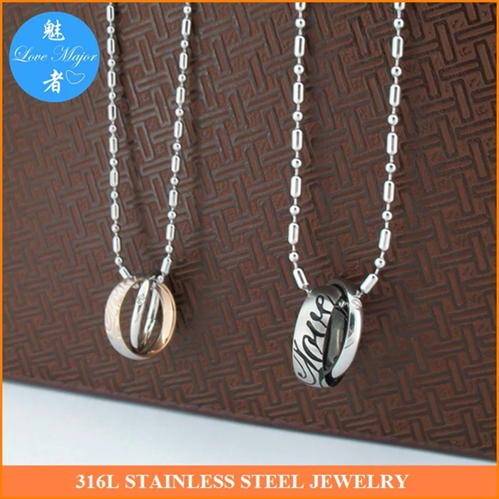 Couple Love Ring Pendant Necklace Boyfriend Girlfriend Gift Stainless Steel Set