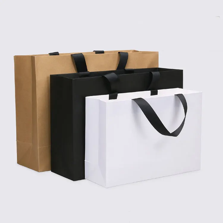 High Quality Shopping Bag Custom Logo White Black Brown Kraft Paper Gift Bag