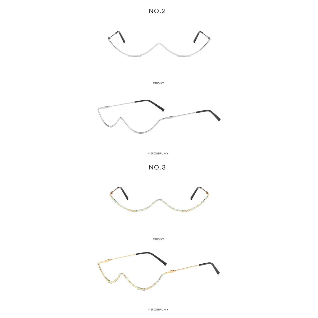 Eyeglasses Frames Crystal Colorful Chain Frame Glasses Luxury No Lens Semi Rimless Diamond Sunglasses